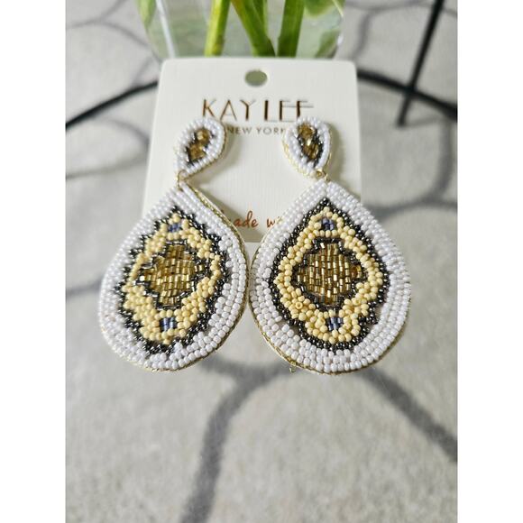 Kay Lee White Ivory Beaded Earrings New - Picture 4 of 6